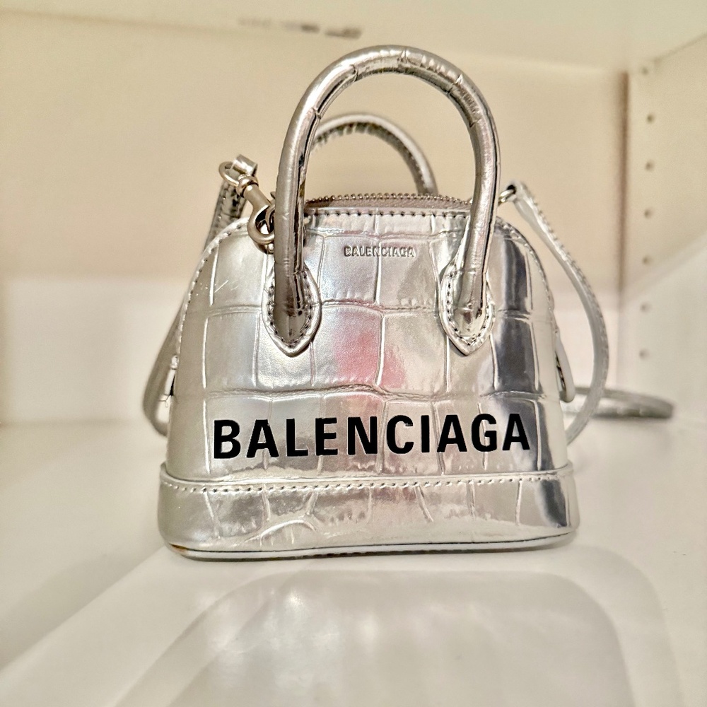 Authentic Balenciaga Silver Croc Mini Ville Bag
